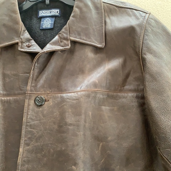 Vintage Lands End Men Leather Blazer Coat Jacket Brown Lined Wool Extra Large XL - Picture 8 of 16